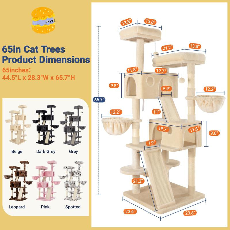 Enter the Kingdom of Cattopia with the Allewie Multi-Level Tower of Feline Joy - Plush Perches, Cozy Cat Condo & Swinging Hammock Await Your Cat's Royal Approval!