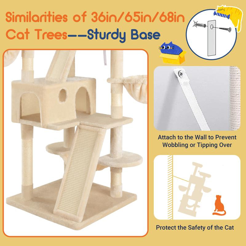 Enter the Kingdom of Cattopia with the Allewie Multi-Level Tower of Feline Joy - Plush Perches, Cozy Cat Condo & Swinging Hammock Await Your Cat's Royal Approval!
