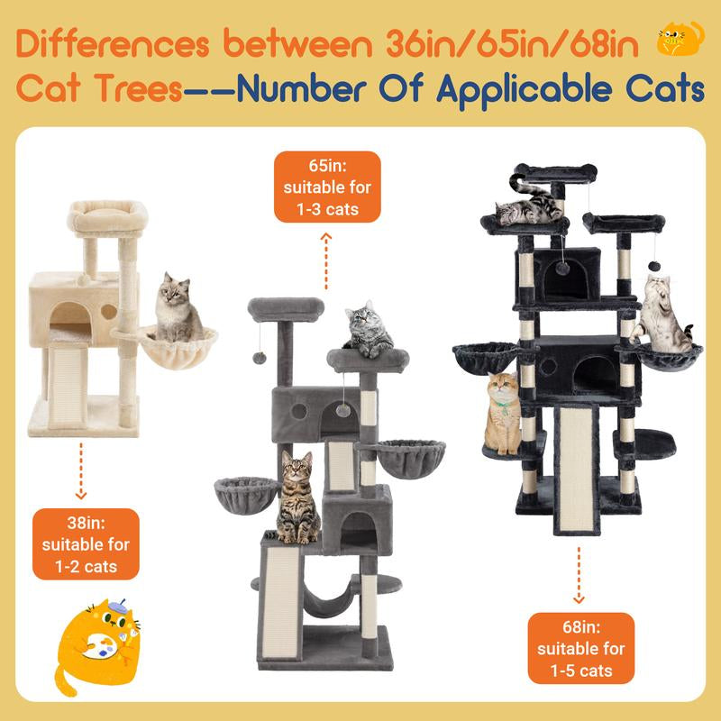 Enter the Kingdom of Cattopia with the Allewie Multi-Level Tower of Feline Joy - Plush Perches, Cozy Cat Condo & Swinging Hammock Await Your Cat's Royal Approval!