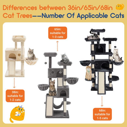 Enter the Kingdom of Cattopia with the Allewie Multi-Level Tower of Feline Joy - Plush Perches, Cozy Cat Condo & Swinging Hammock Await Your Cat's Royal Approval!