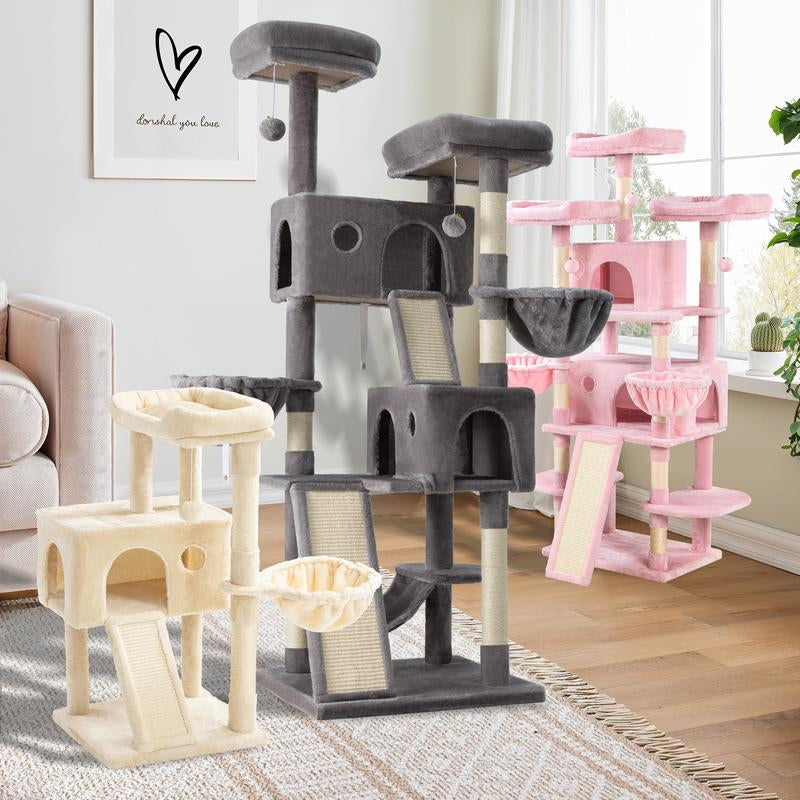 Enter the Kingdom of Cattopia with the Allewie Multi-Level Tower of Feline Joy - Plush Perches, Cozy Cat Condo & Swinging Hammock Await Your Cat's Royal Approval!