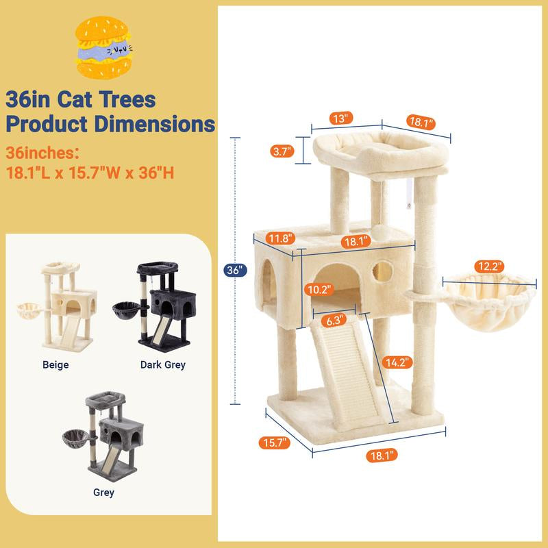 Enter the Kingdom of Cattopia with the Allewie Multi-Level Tower of Feline Joy - Plush Perches, Cozy Cat Condo & Swinging Hammock Await Your Cat's Royal Approval!