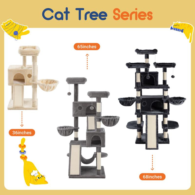 Enter the Kingdom of Cattopia with the Allewie Multi-Level Tower of Feline Joy - Plush Perches, Cozy Cat Condo & Swinging Hammock Await Your Cat's Royal Approval!