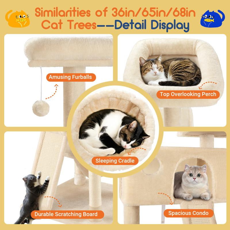 Enter the Kingdom of Cattopia with the Allewie Multi-Level Tower of Feline Joy - Plush Perches, Cozy Cat Condo & Swinging Hammock Await Your Cat's Royal Approval!