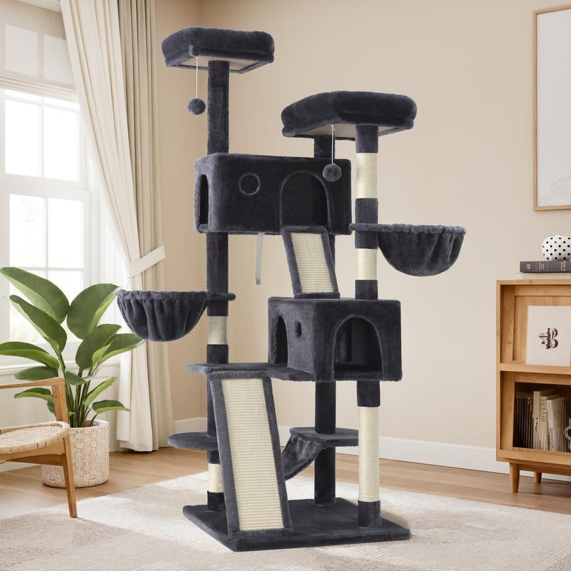 Enter the Kingdom of Cattopia with the Allewie Multi-Level Tower of Feline Joy - Plush Perches, Cozy Cat Condo & Swinging Hammock Await Your Cat's Royal Approval!